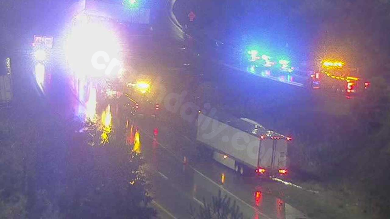 Traffic on I-80 halted by eight semi-truck collision