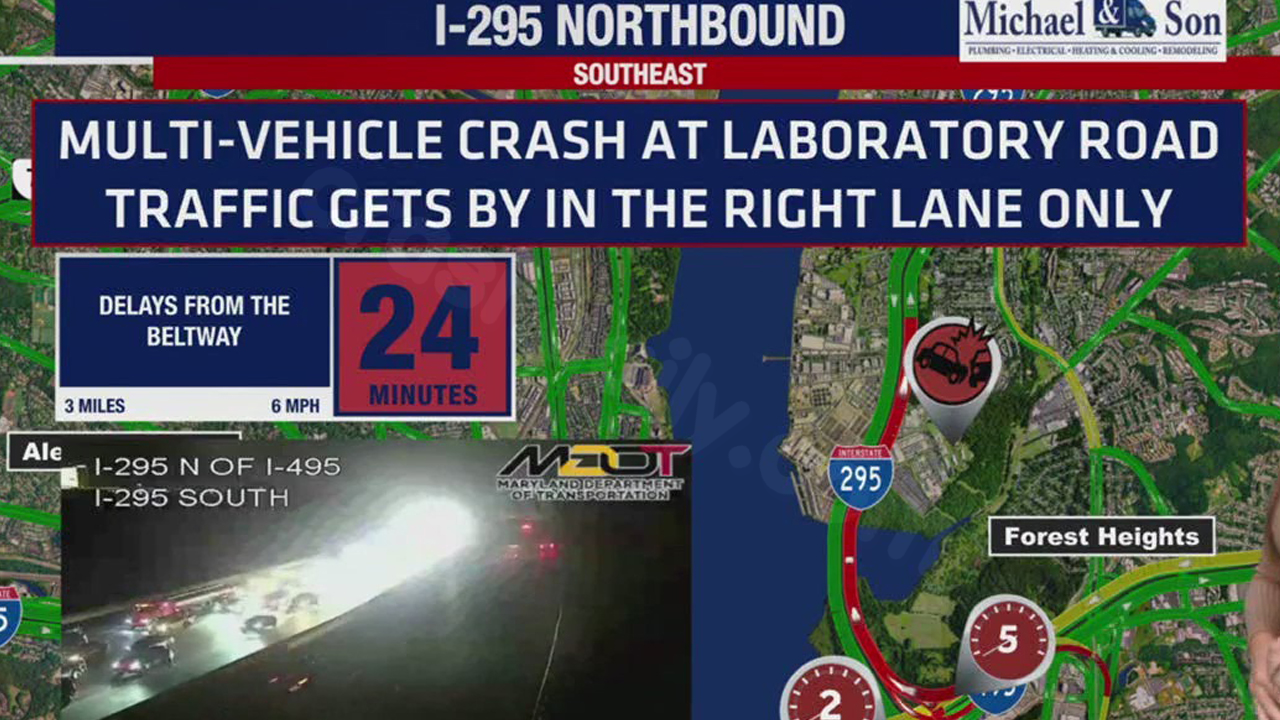 Delays in DC due to multi-vehicle collision on I-295