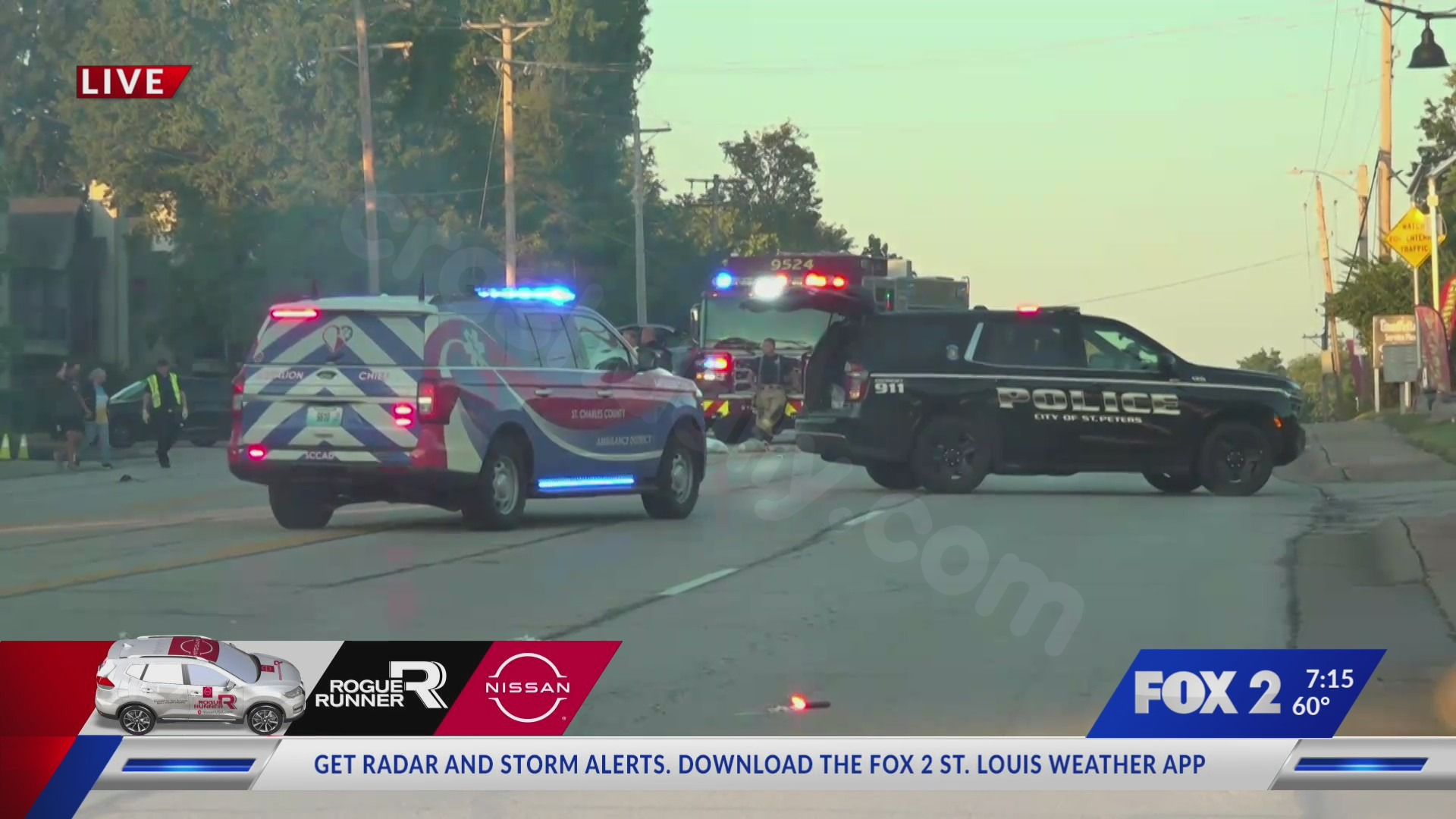 Pedestrian hit by car in St. Peters, Mexico Road closed