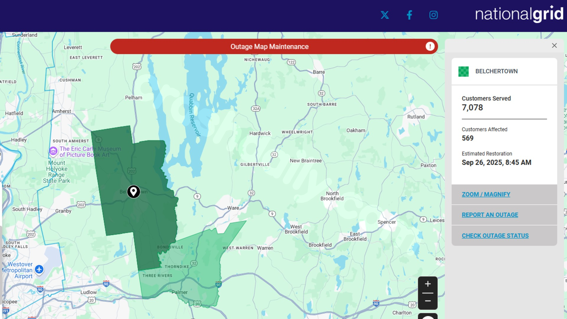 Belchertown crash leads to power outages, now restored