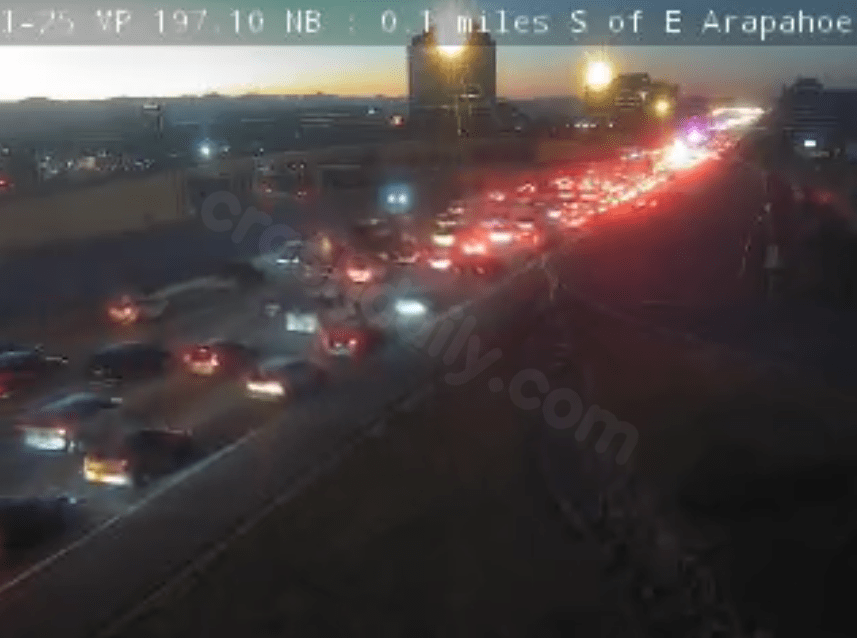 Closure at Orchard Road on I-25 South due to severe multi-vehicle collision