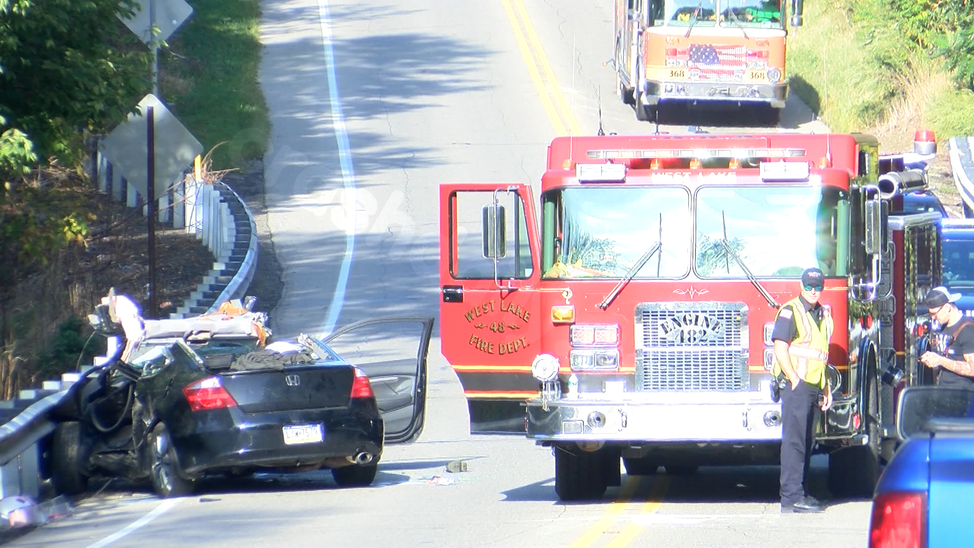 One individual hospitalized after two-car collision