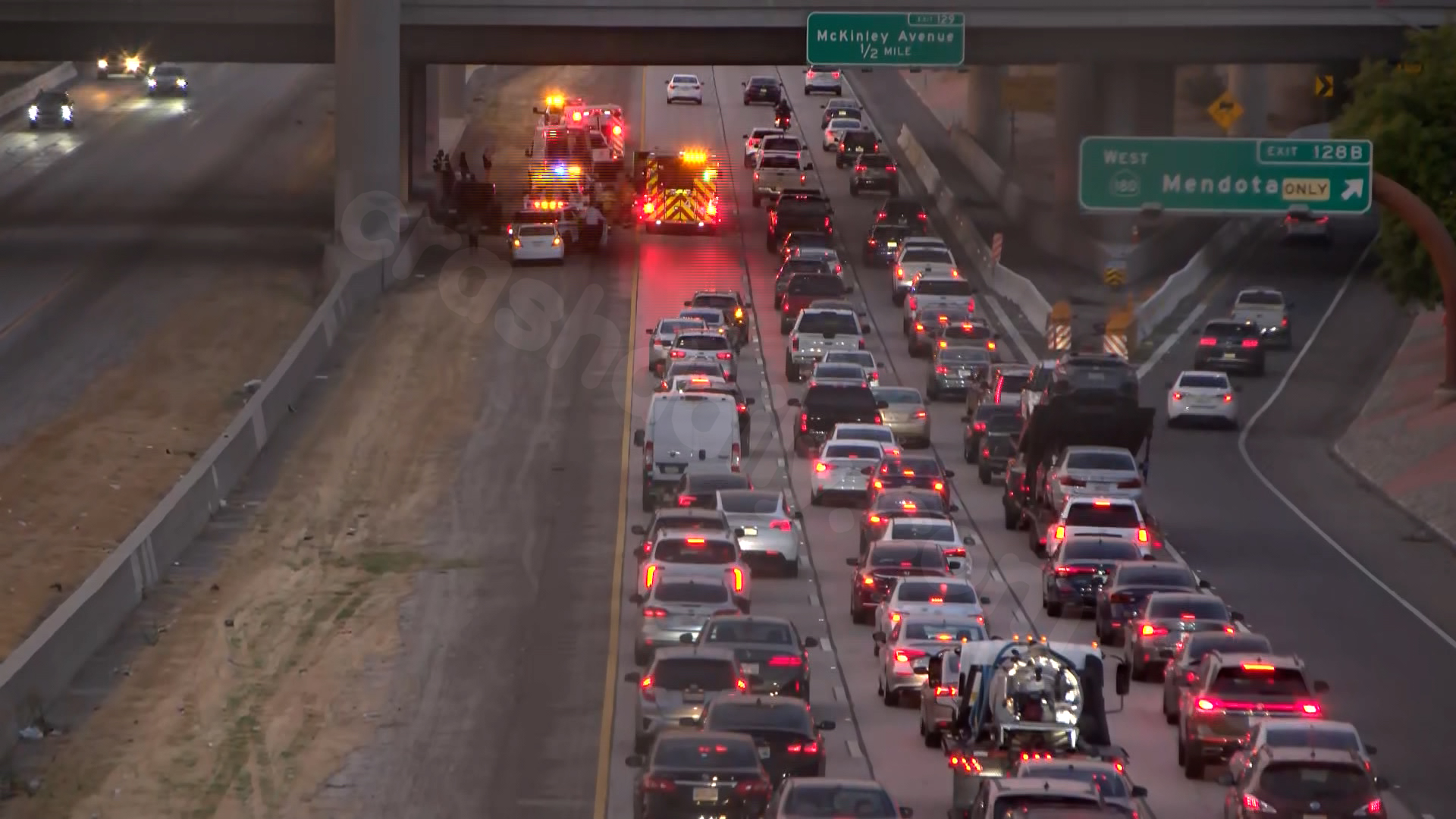 One person injured in three-vehicle accident in Fresno.