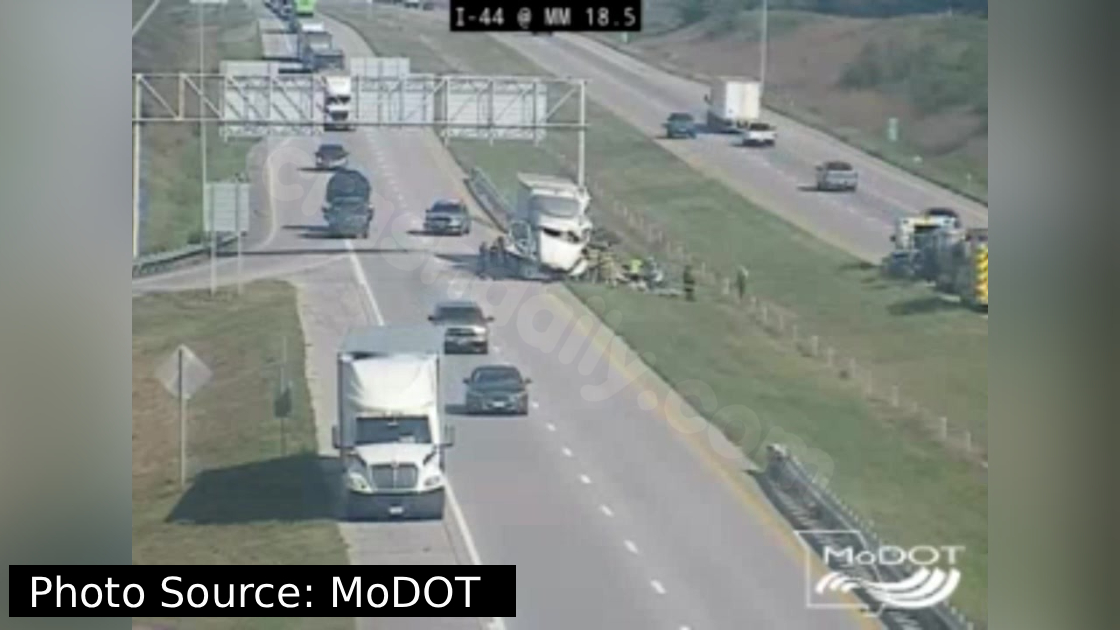 Impact of semi-truck accident on I-44 in Jasper County