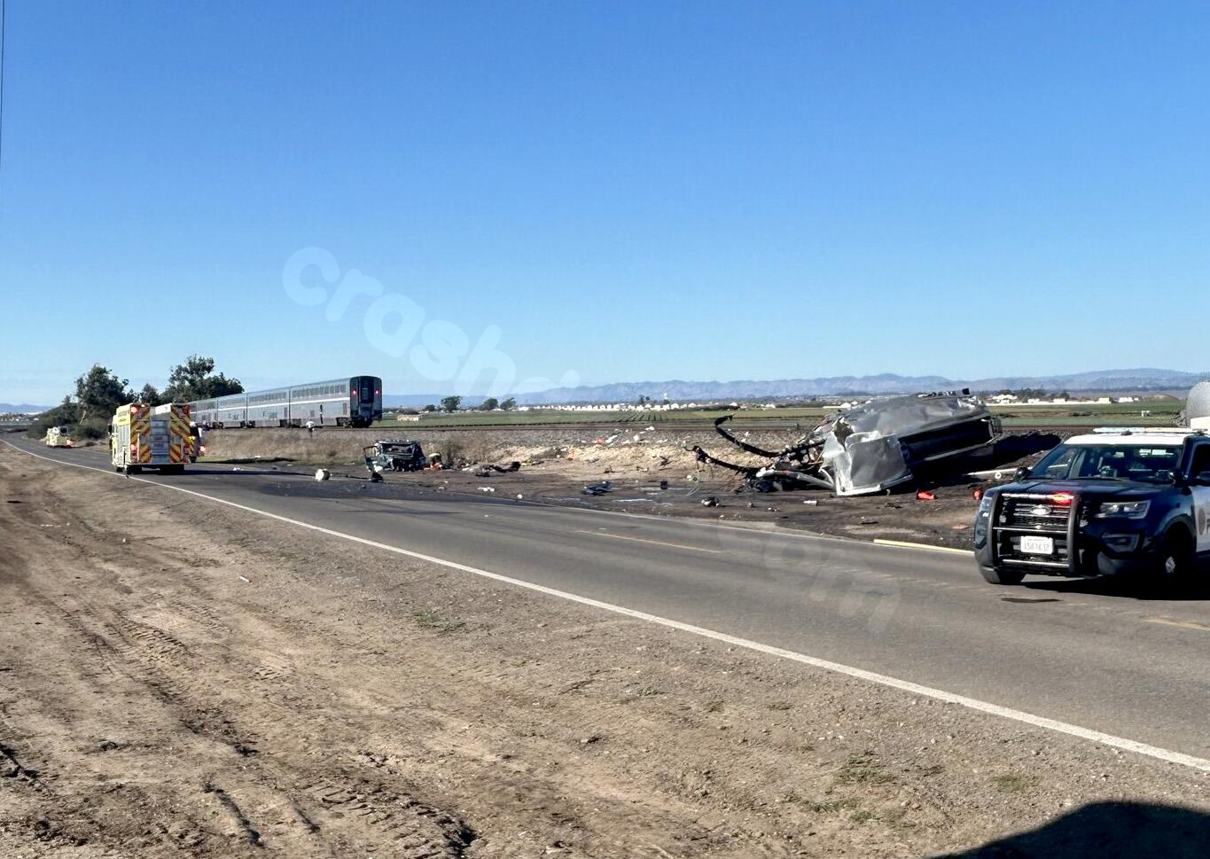Truck collides with Amtrak train near Lompoc, causing injuries and fuel spill