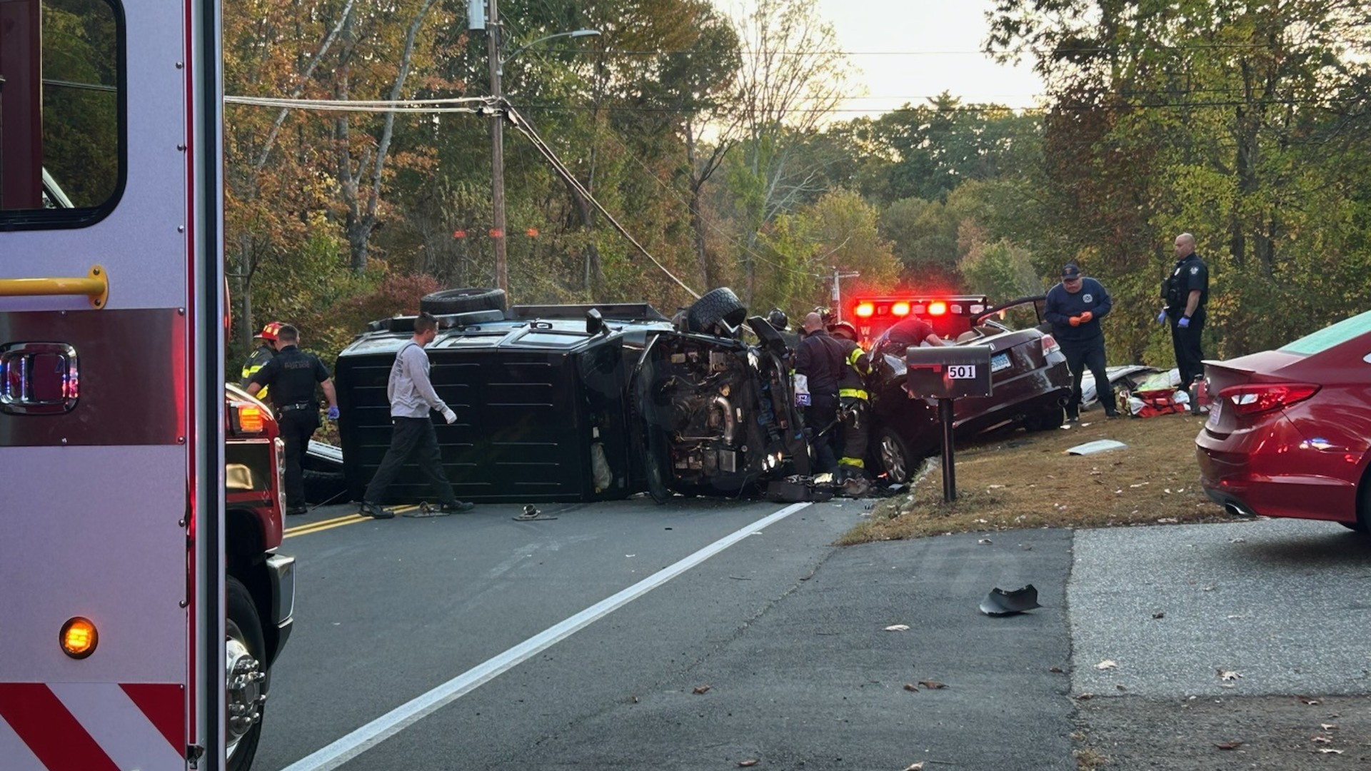 Monson Road in Wilbraham closed due to rollover crash.