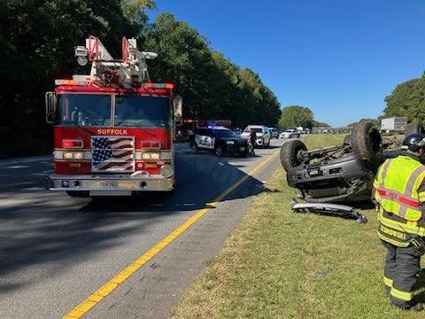 One individual transported by helicopter after multiple vehicle collision on Route 58