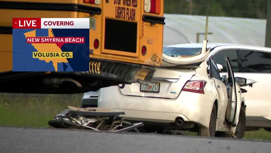 Motorist rescued by helicopter after being trapped beneath school bus on SR-44 in Volusia