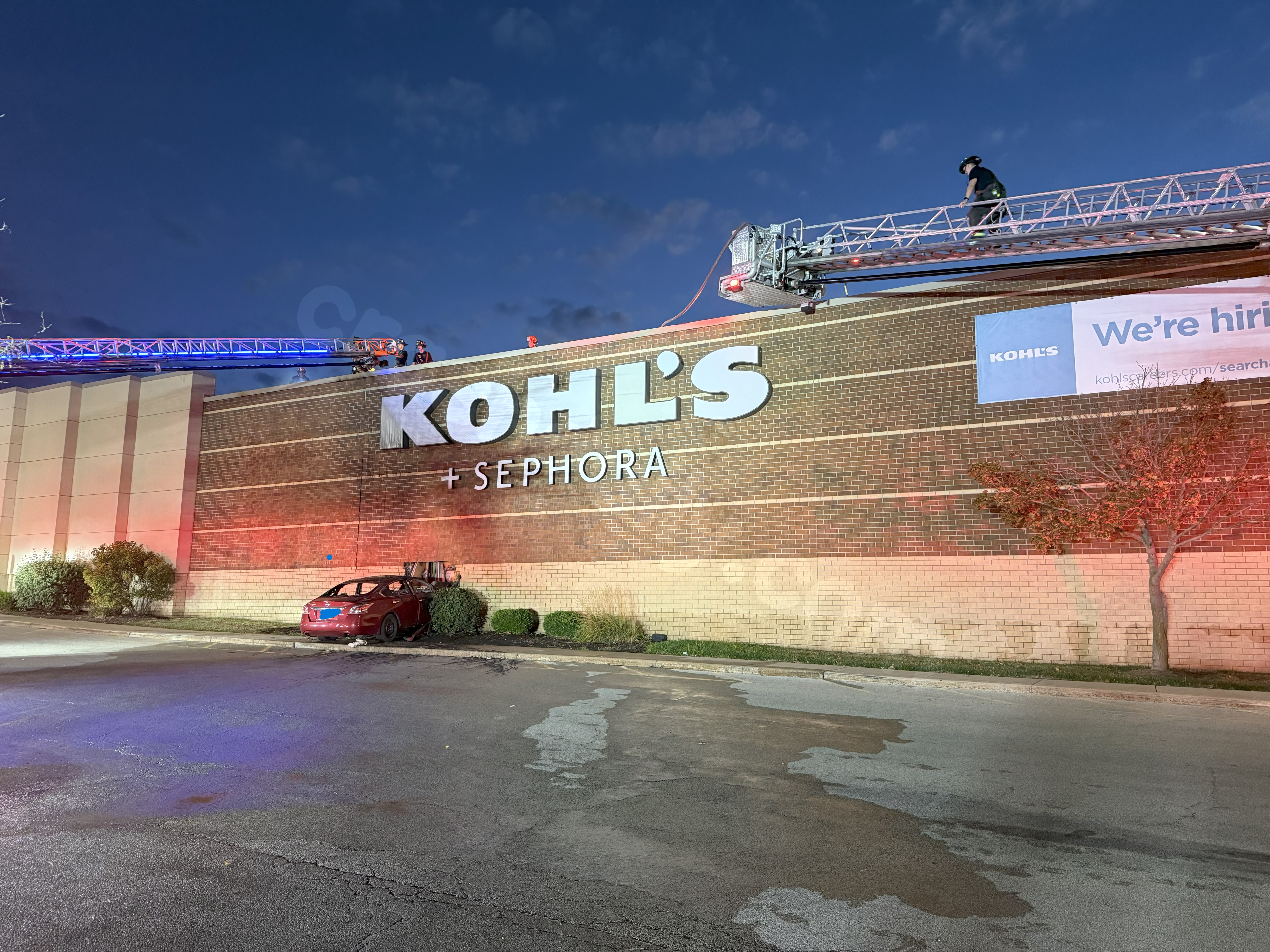Vehicle collides with Kohl's at Eastland Mall, ignites blaze