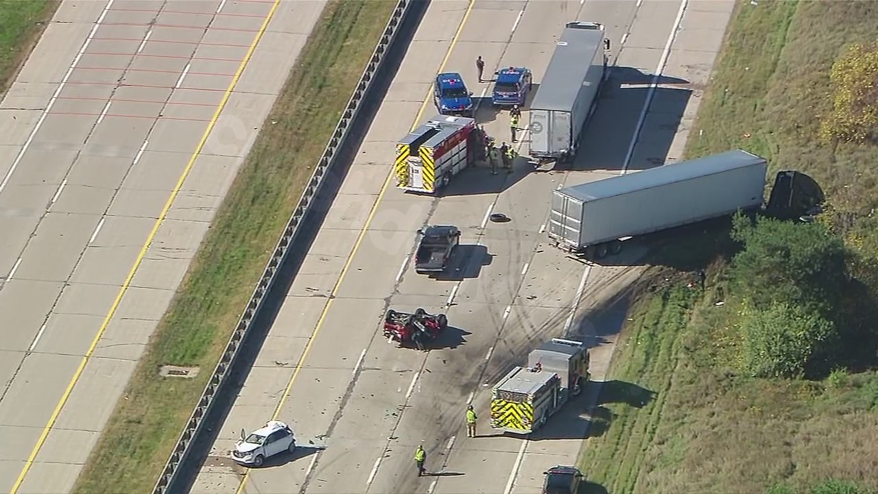 Accident with semis and overturned vehicle blocks I-96 near Metro Detroit