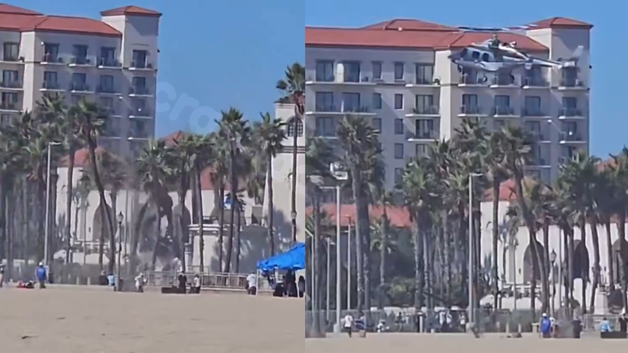 Helicopter Crash in California: Footage Captures Aircraft Striking Trees in Huntington Beach