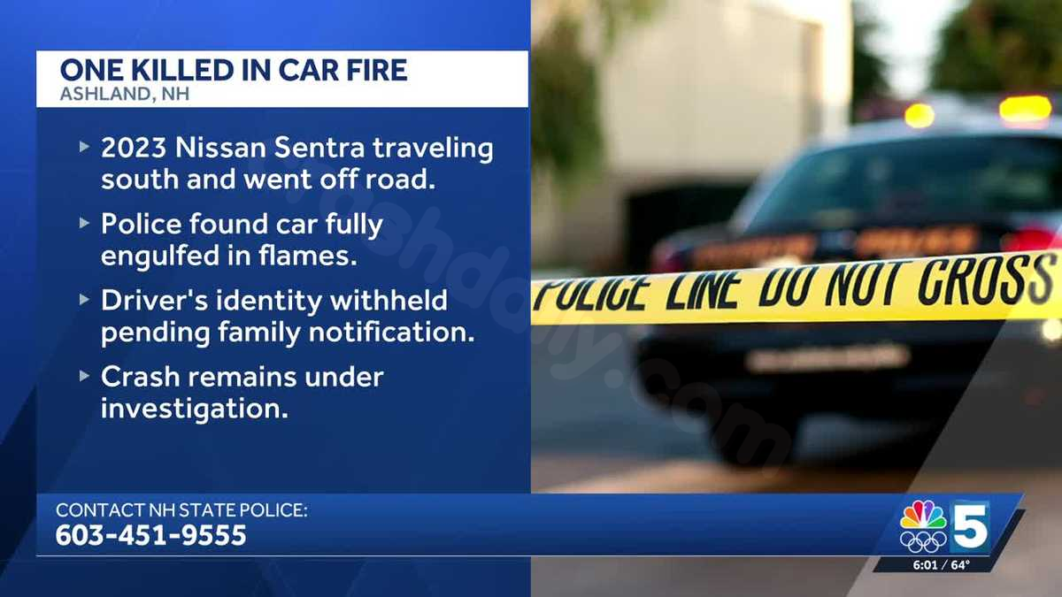 Fatal car fire on I-93 in New Hampshire