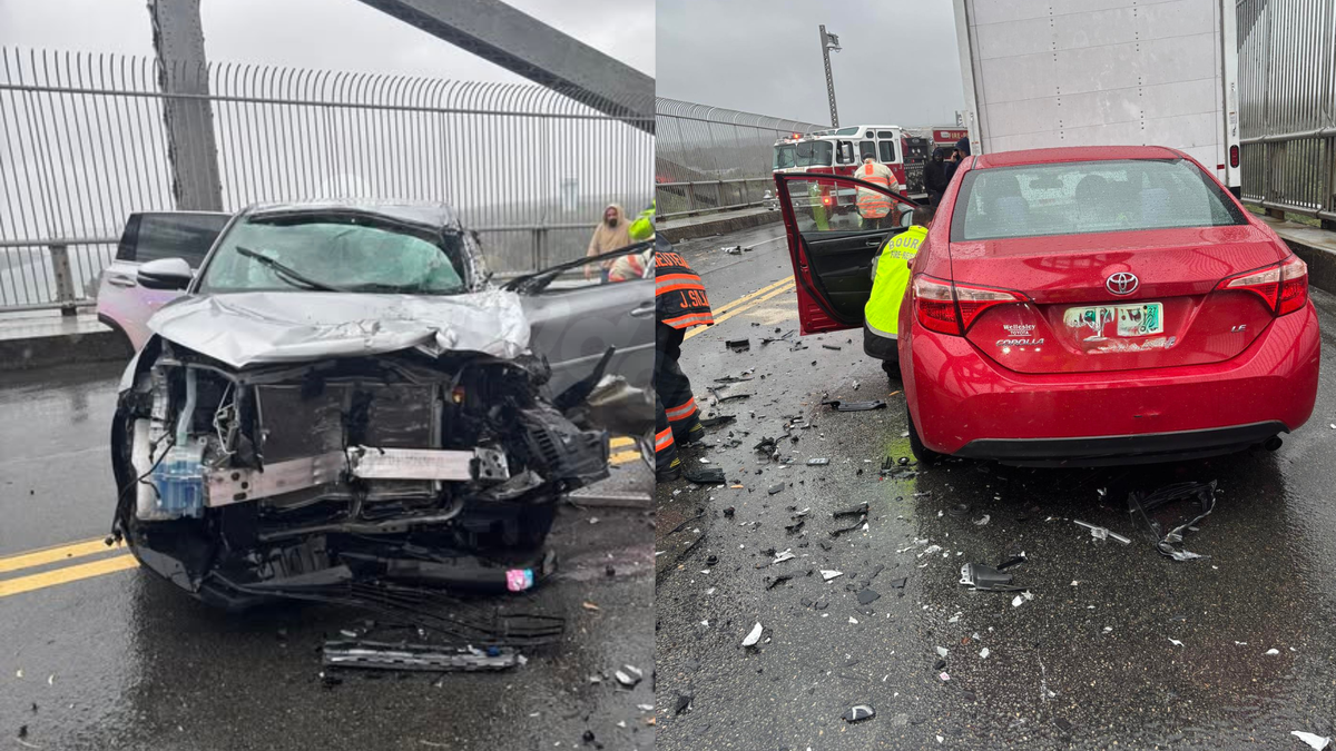 Traffic halted on Bourne Bridge due to multiple vehicle collision