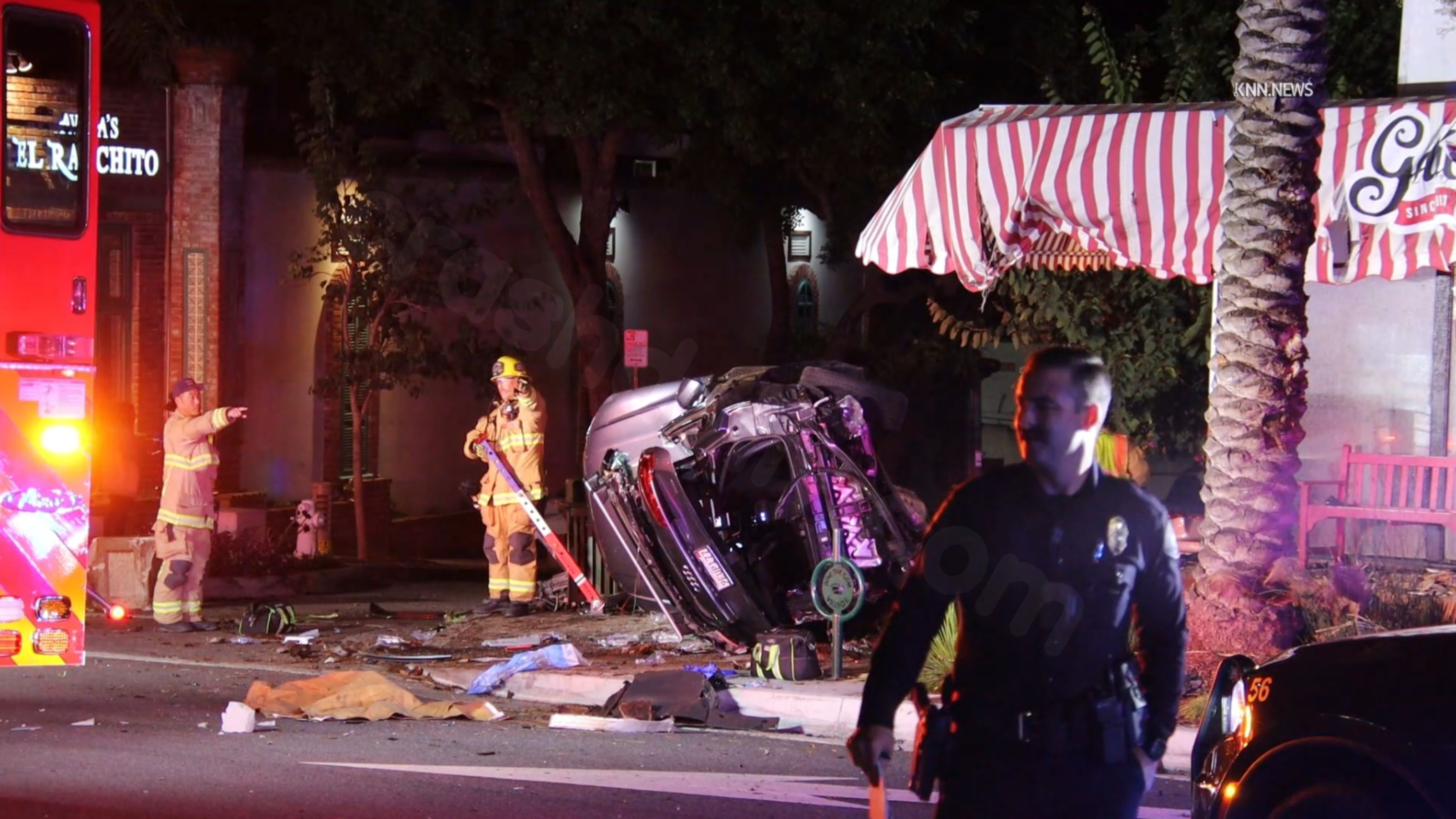 Engine ejected in rollover crash near frozen yogurt shop