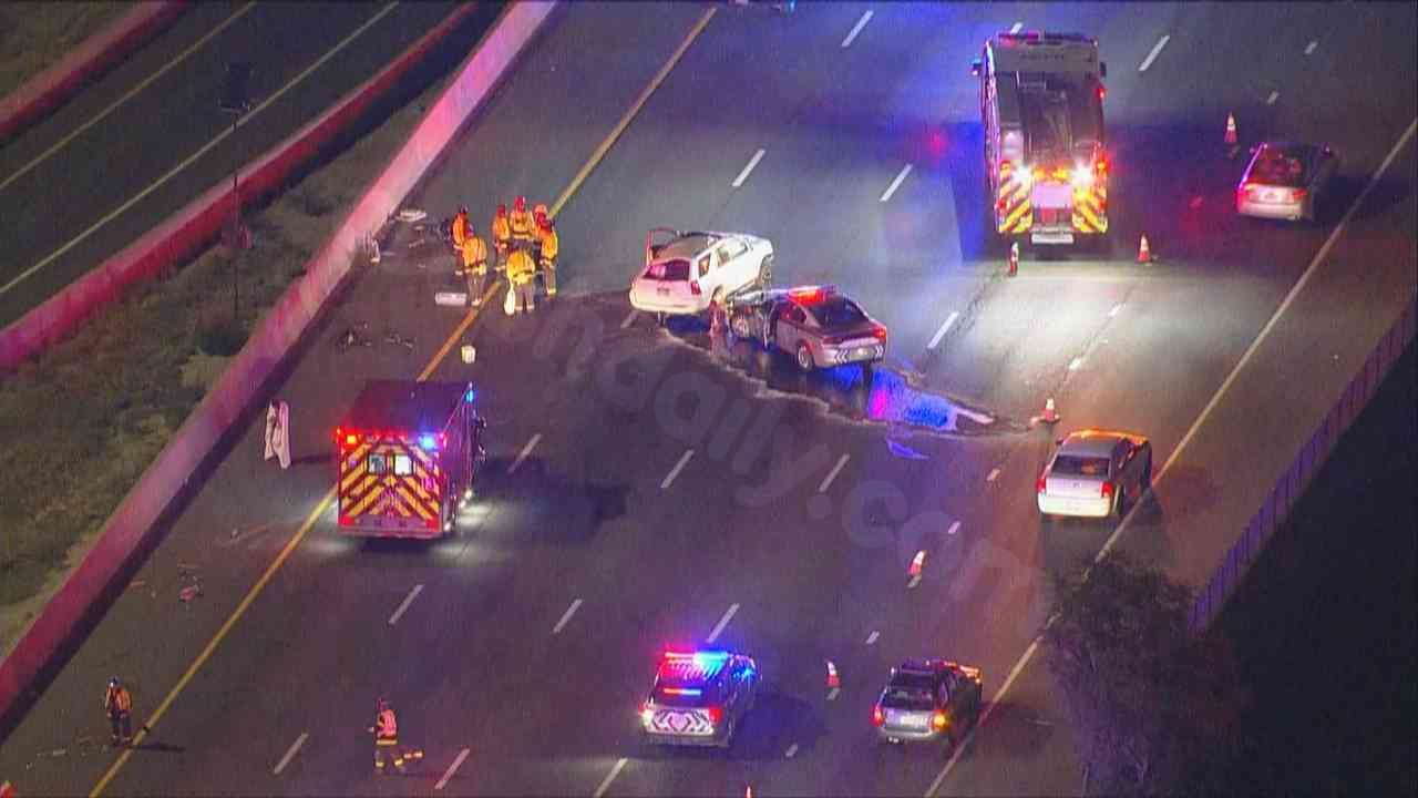 Traffic jam on northbound I-25 due to U-Haul crash and fuel spill