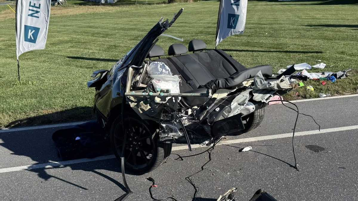 Car split in half after crash, driver injured hitting tree