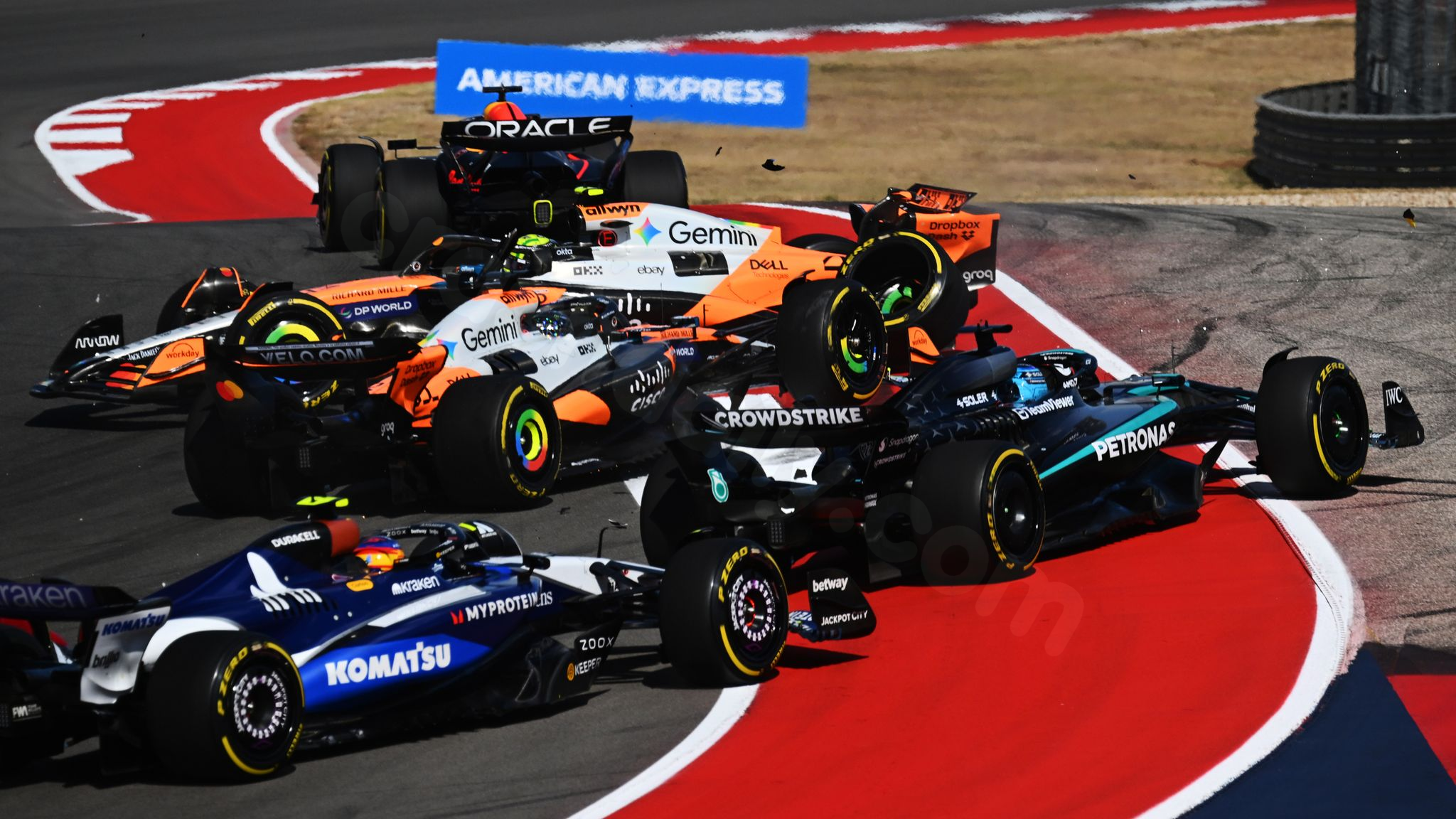 US GP Sprint: Norris, Piastri crash as Verstappen wins