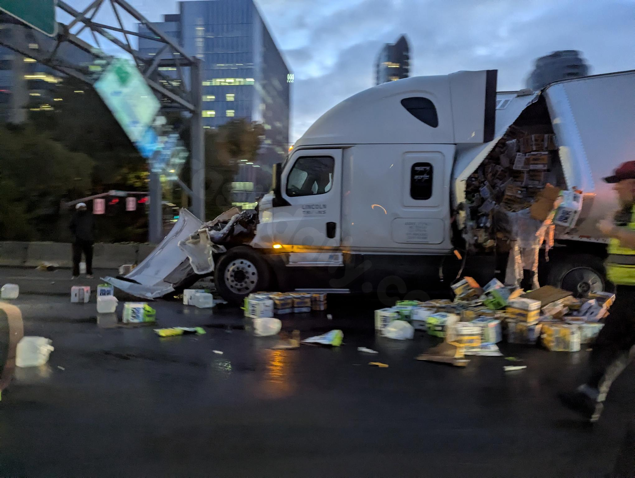 Semi truck collision causes traffic delay on northbound Interstate 5 on Monday morning