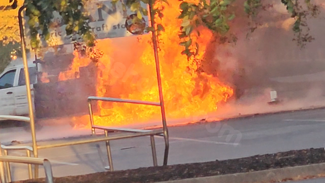 Truck on Fire Collides with Building in Sevierville