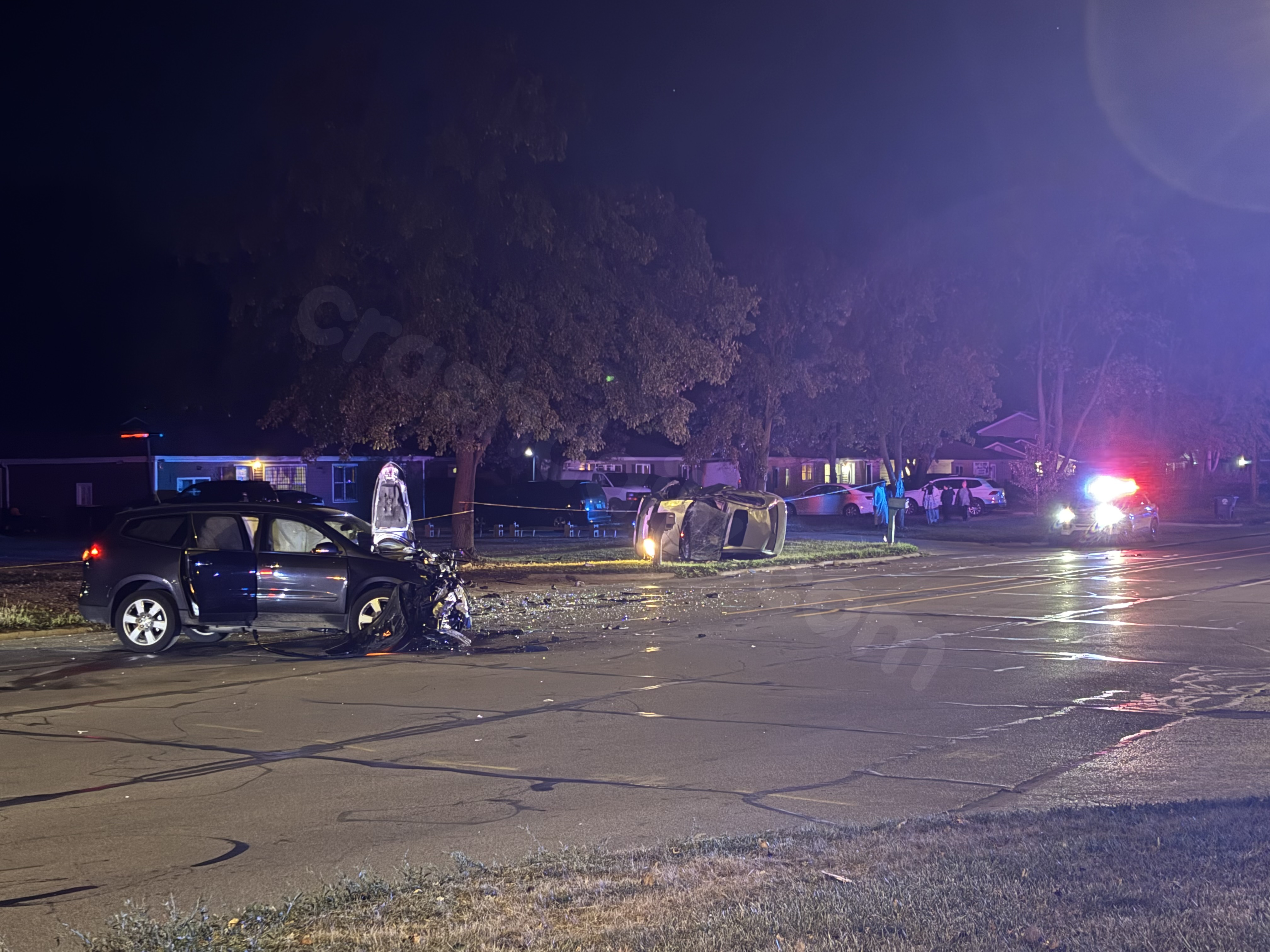 Car accident flips vehicle on side, 1 injured