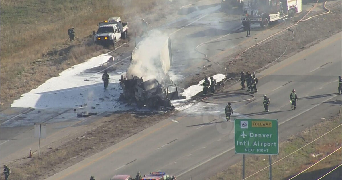 Closure of I-70 near Denver after semi truck catches fire and collision