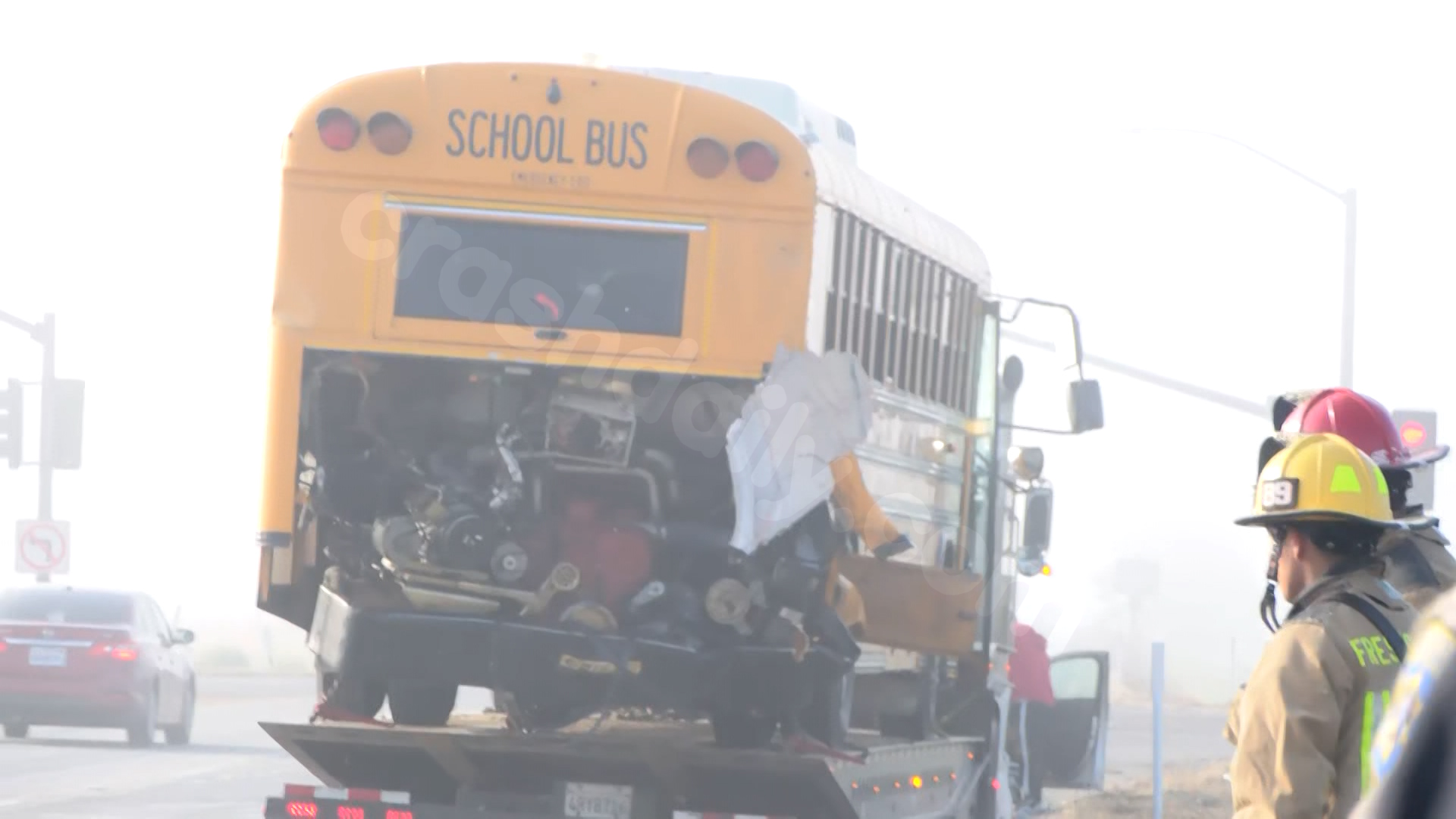 School bus in multiple-vehicle collision on Fresno County highway, according to CHP
