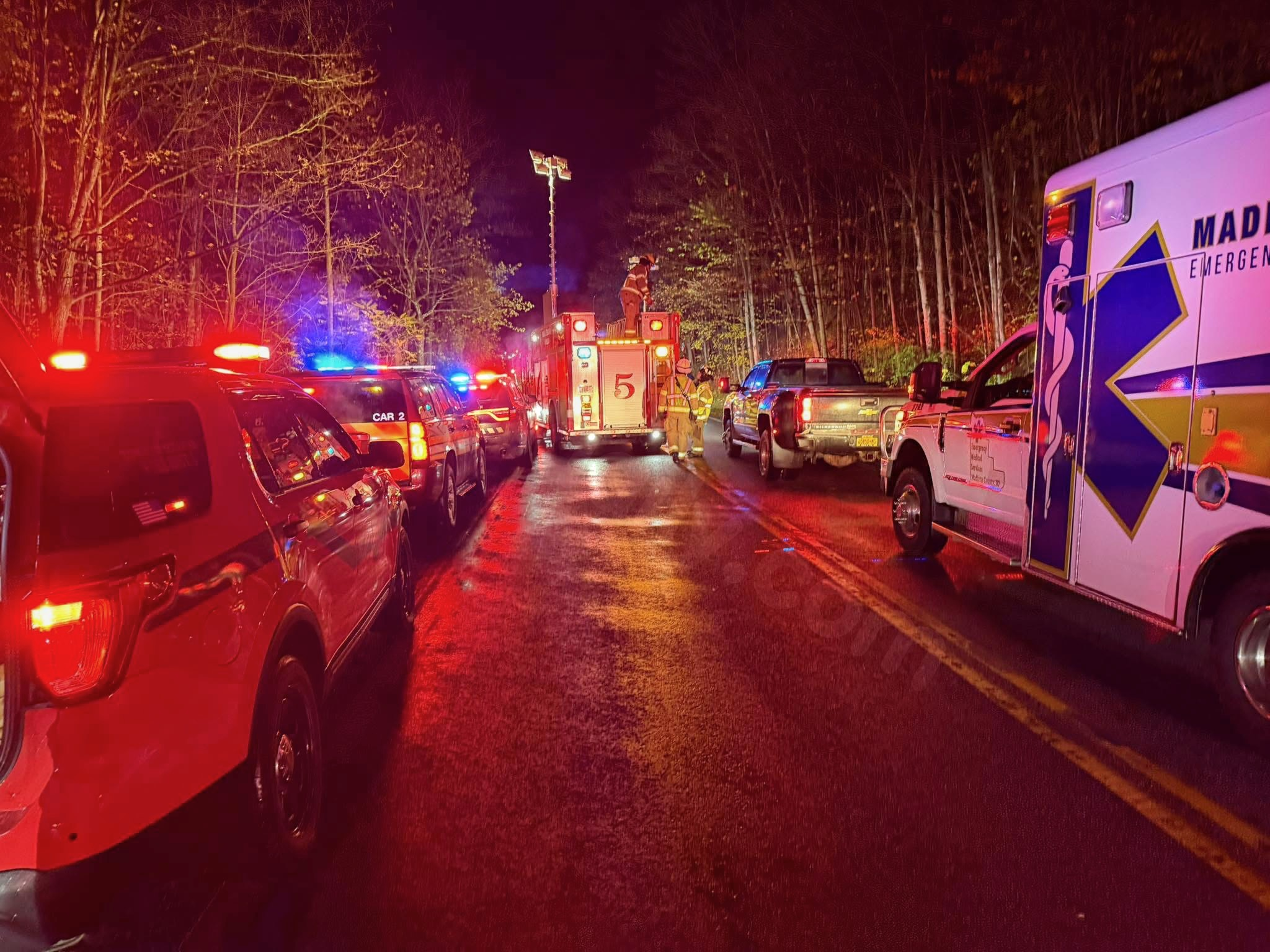 Single individual transported to hospital following three-vehicle collision in Madison County