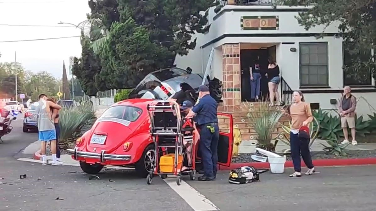 1 person injured as car collides with Beverly Grove apartment complex