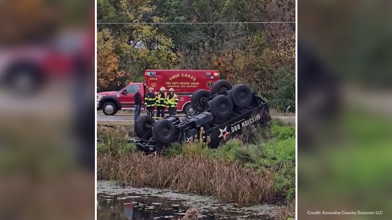 Mission BBQ food truck flips in Kenosha County, 2 people transported to hospital