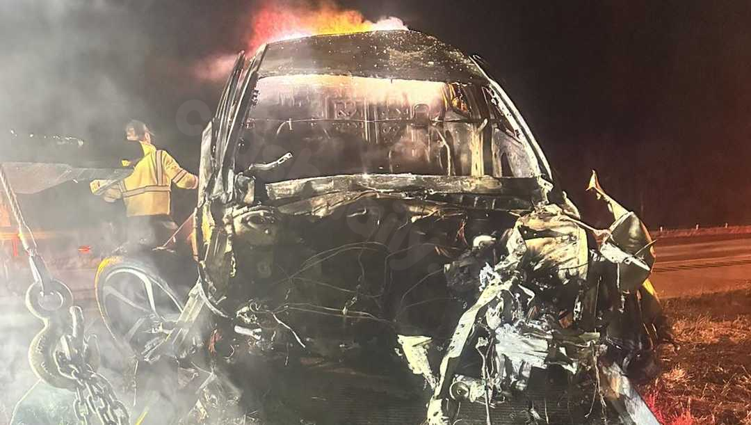 Vehicle engulfed in flames following accident on Route 283 in Dauphin County, Pennsylvania leaves 1 injured