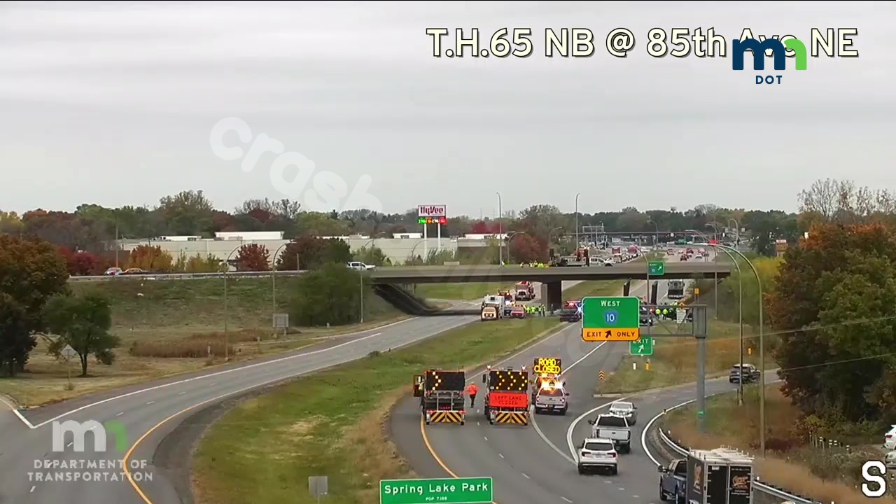 Bridge crash closes Hwy 65 in Spring Lake Park.