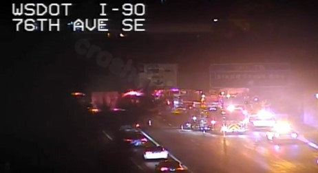 Eastbound I-90 on Mercer Island, WA blocked by multi-vehicle collision