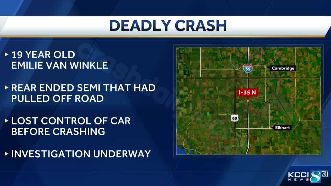 Iowan teenager dies in crash with semi on I-35.