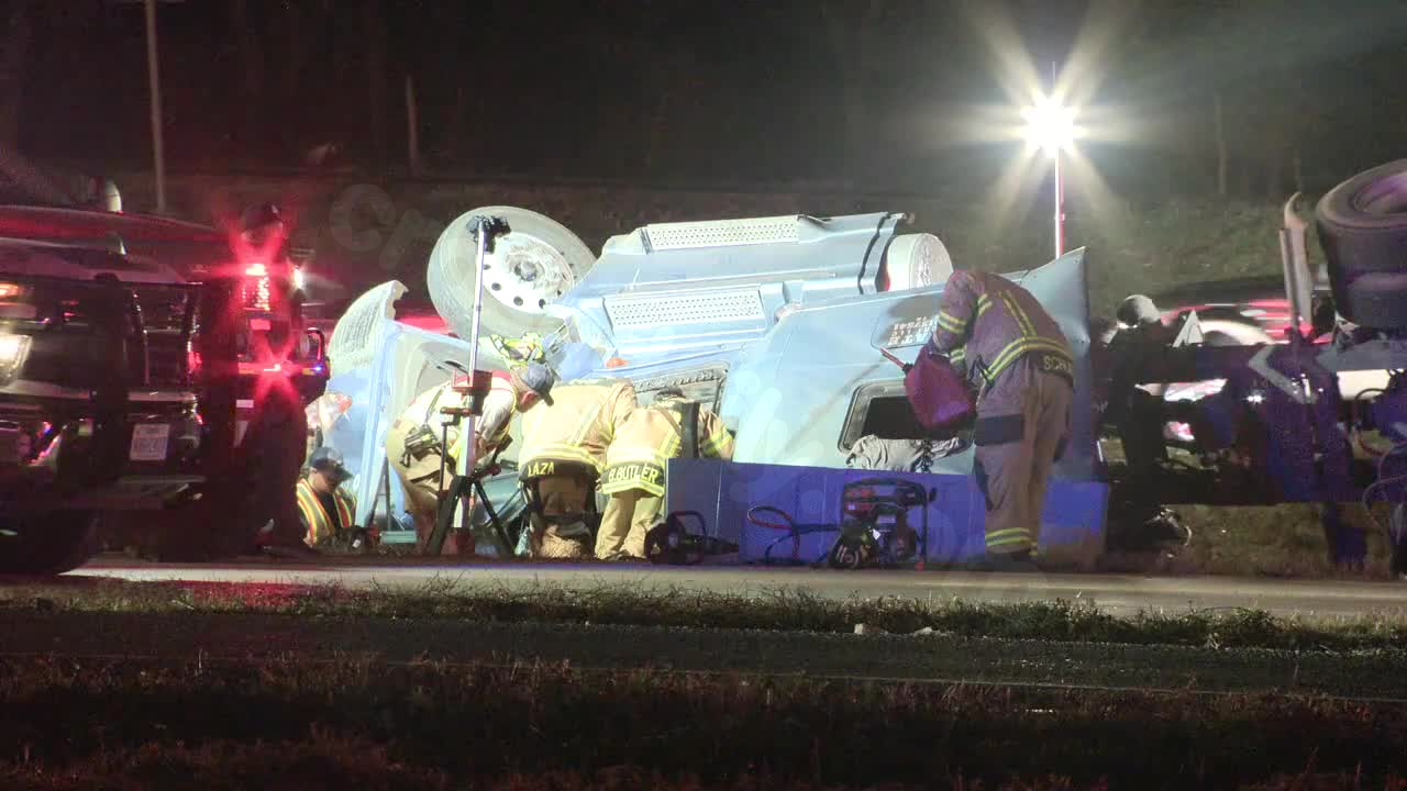 Trapped Truck Driver Rescued After I-45 Rollover