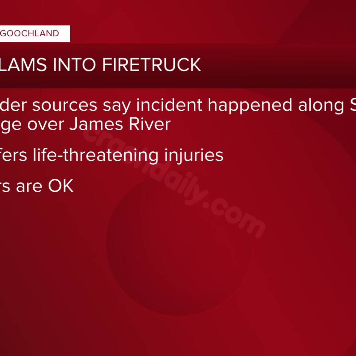 Driver collides with fire truck on Route 288 in Goochland County