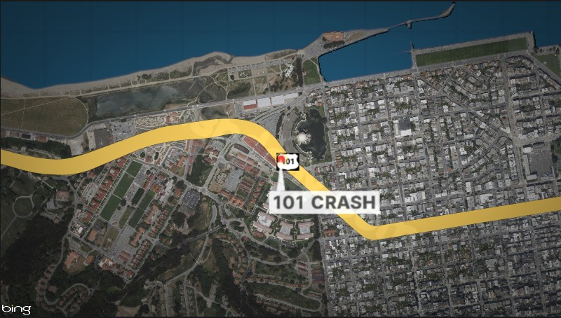 Accident on 101 south in San Francisco leads to traffic congestion.