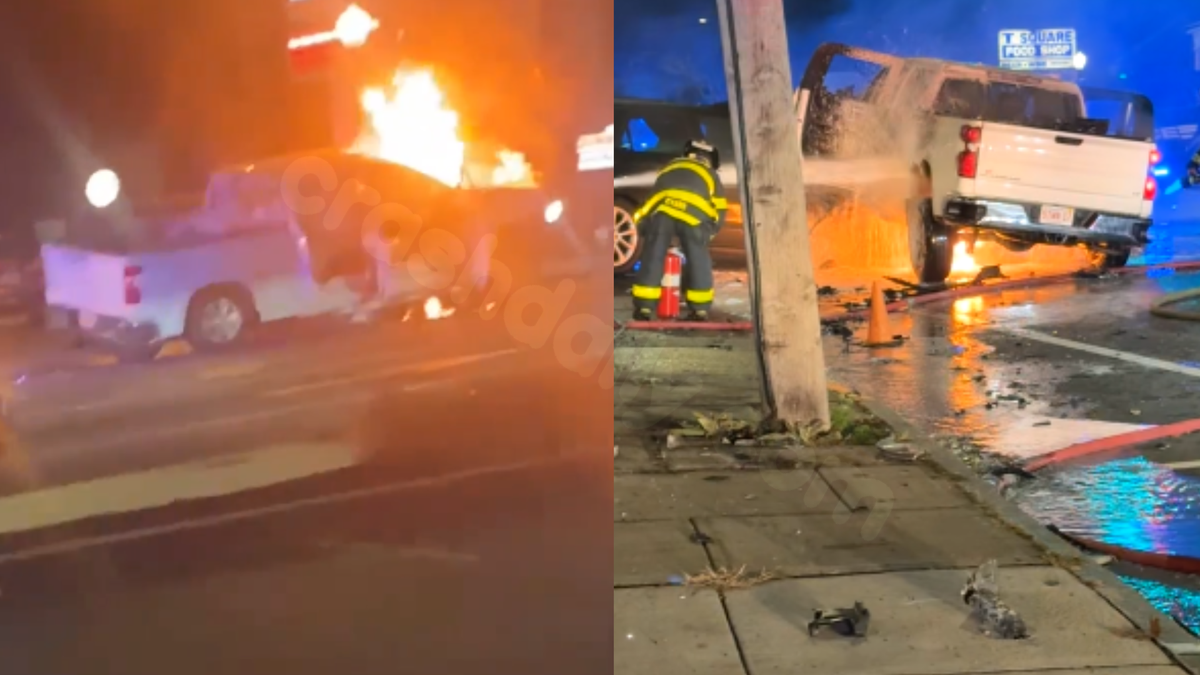 Police: Officer rescues driver from blazing vehicle post high-speed collision
