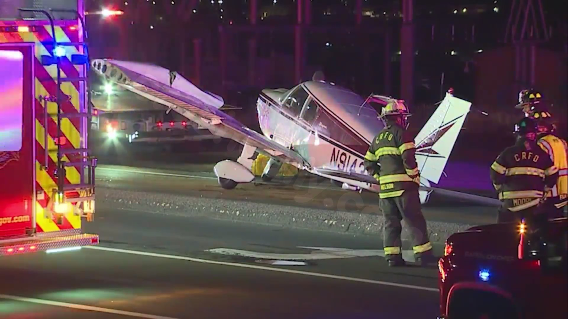 Collision between plane and car during emergency landing on Castle Rock street