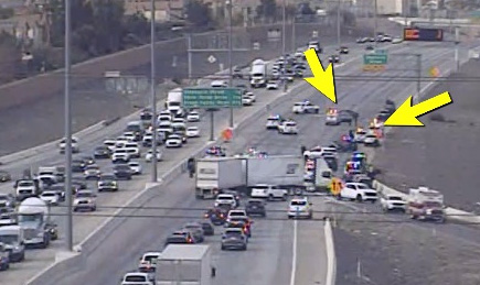 Westbound 215 near Gibson closed due to crash, leading to traffic congestion
