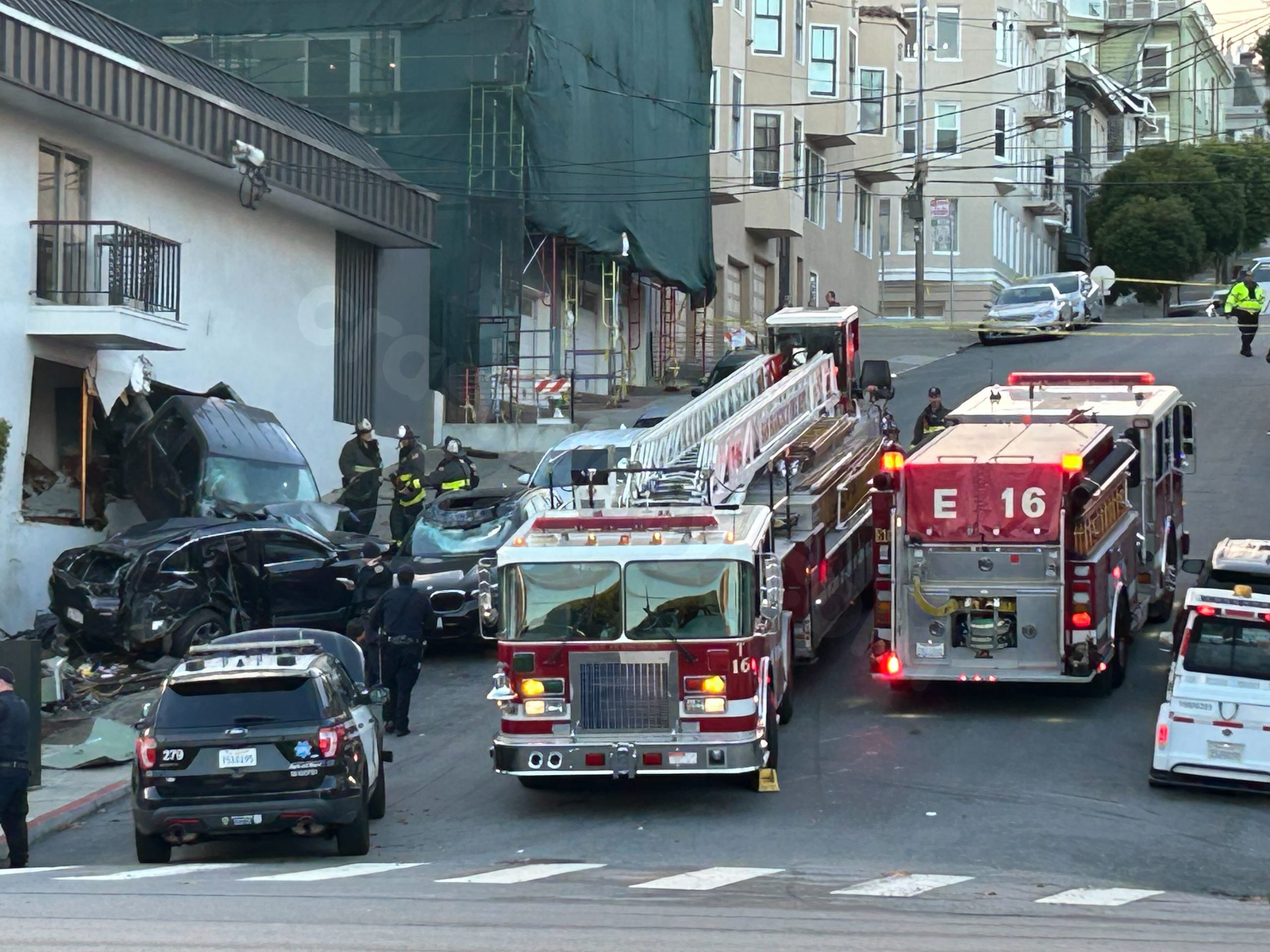 Pickup truck crashes into Marina inn, injuring 2