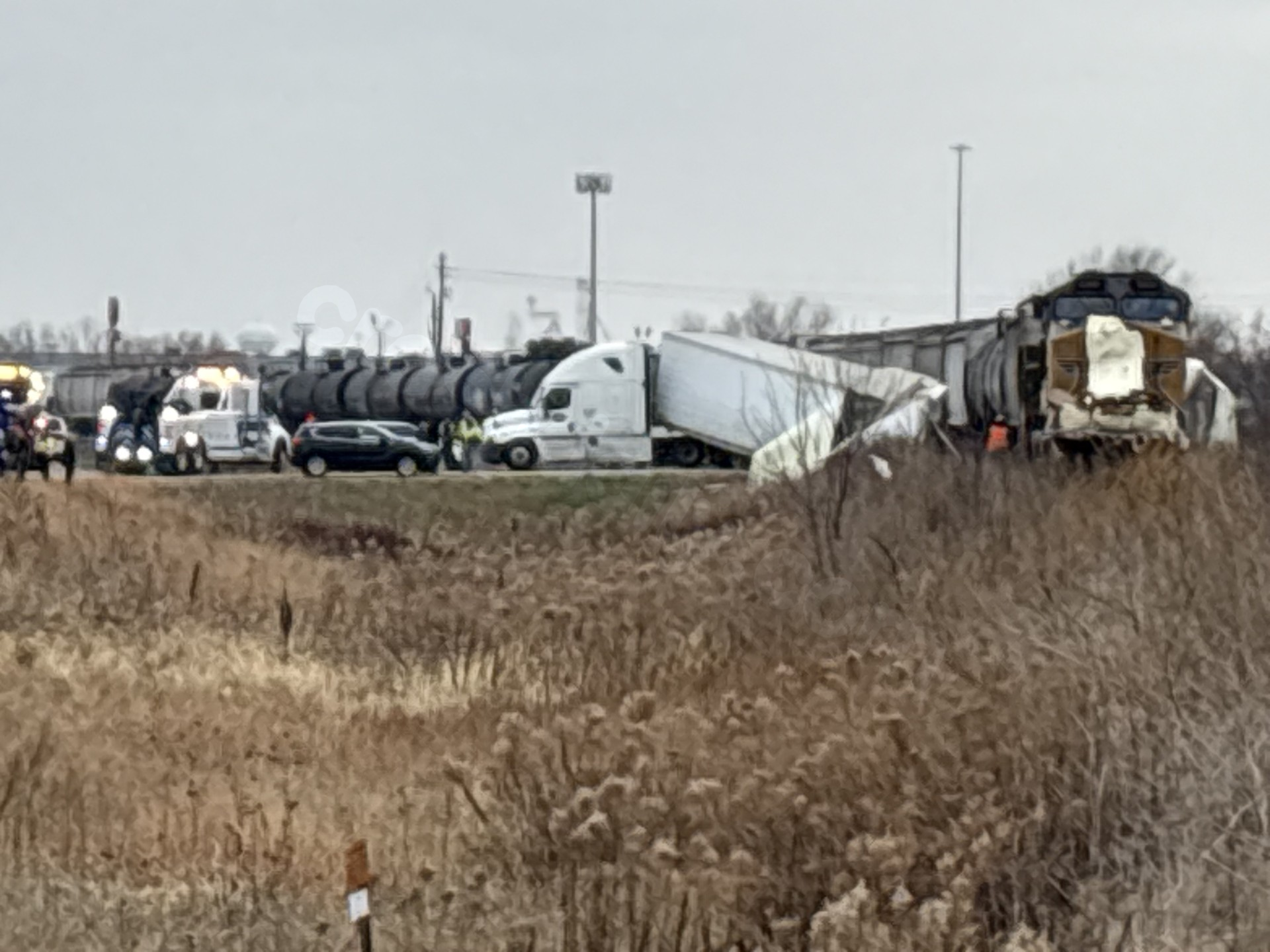 Traffic delays due to semi truck and train accident