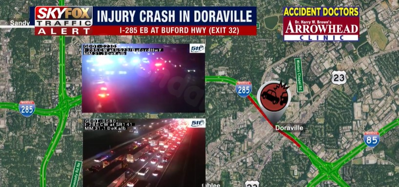 I-285EB Crash at Buford Highway Closes Lanes