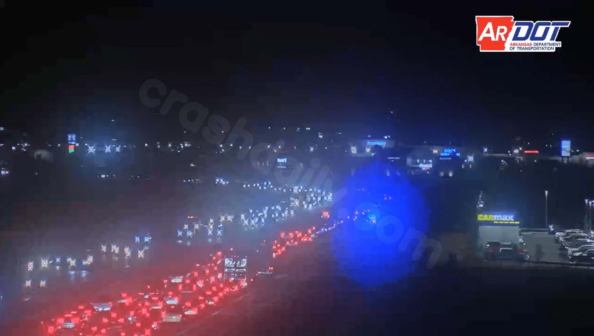 Traffic jam on I-49 due to multiple-car accident near Lowell.