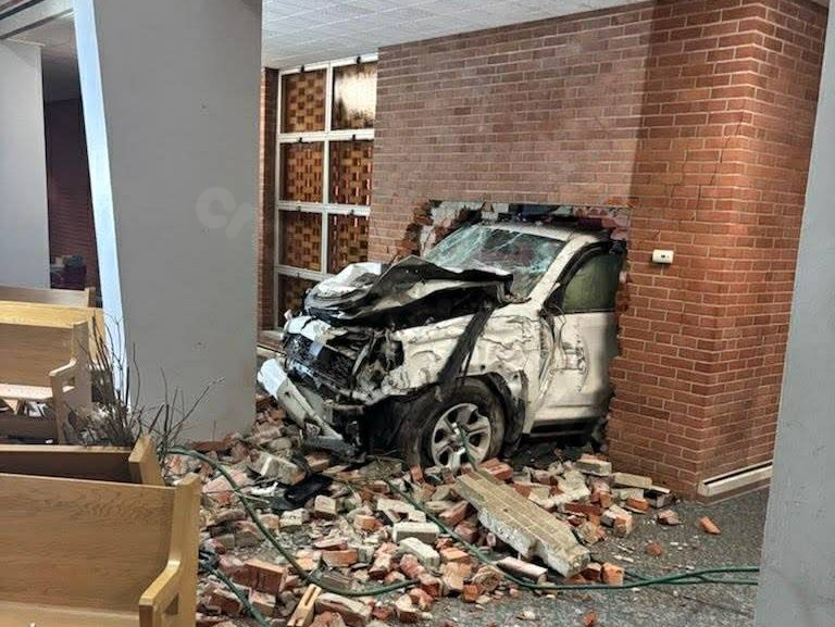 Church wall damaged as car crashes into it, RPD investigates