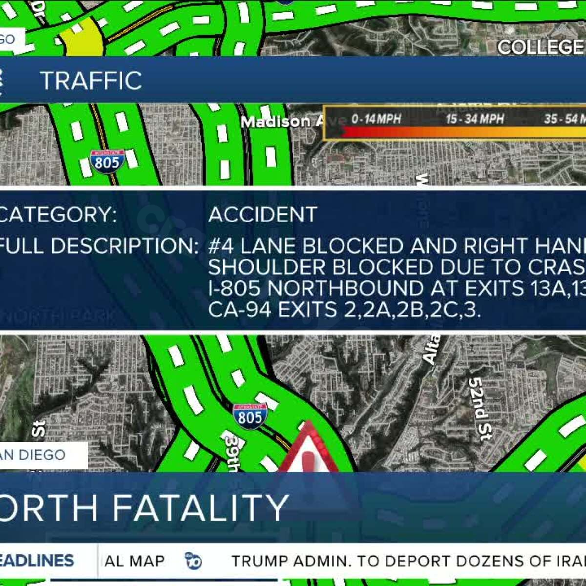 Fatal pedestrian accident reopens SR-805 near University Ave
