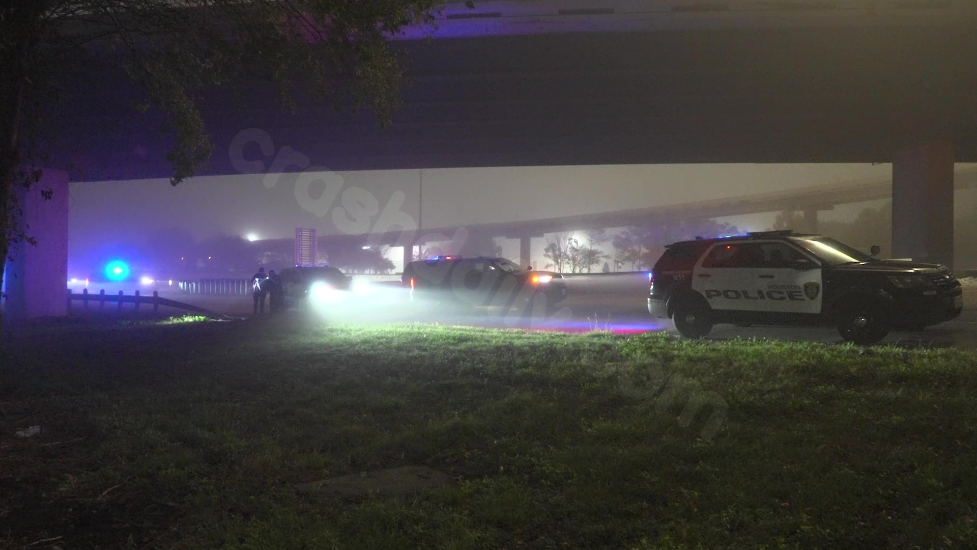 Houston crash kills 1, injures 3 after vehicle plunges down embankment.