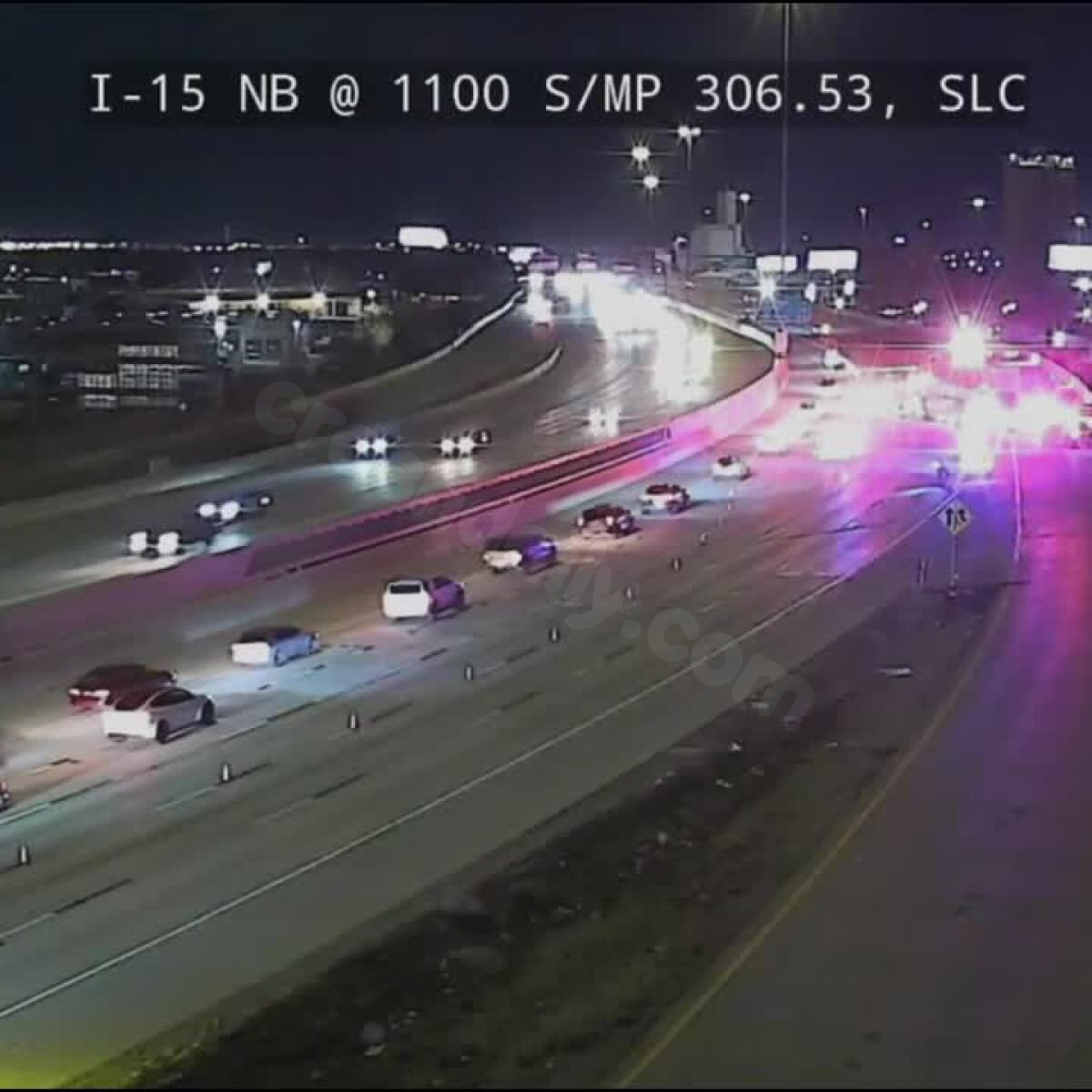 Traffic slowed on I-15 in Salt Lake City due to semi rollover and 5-car crash