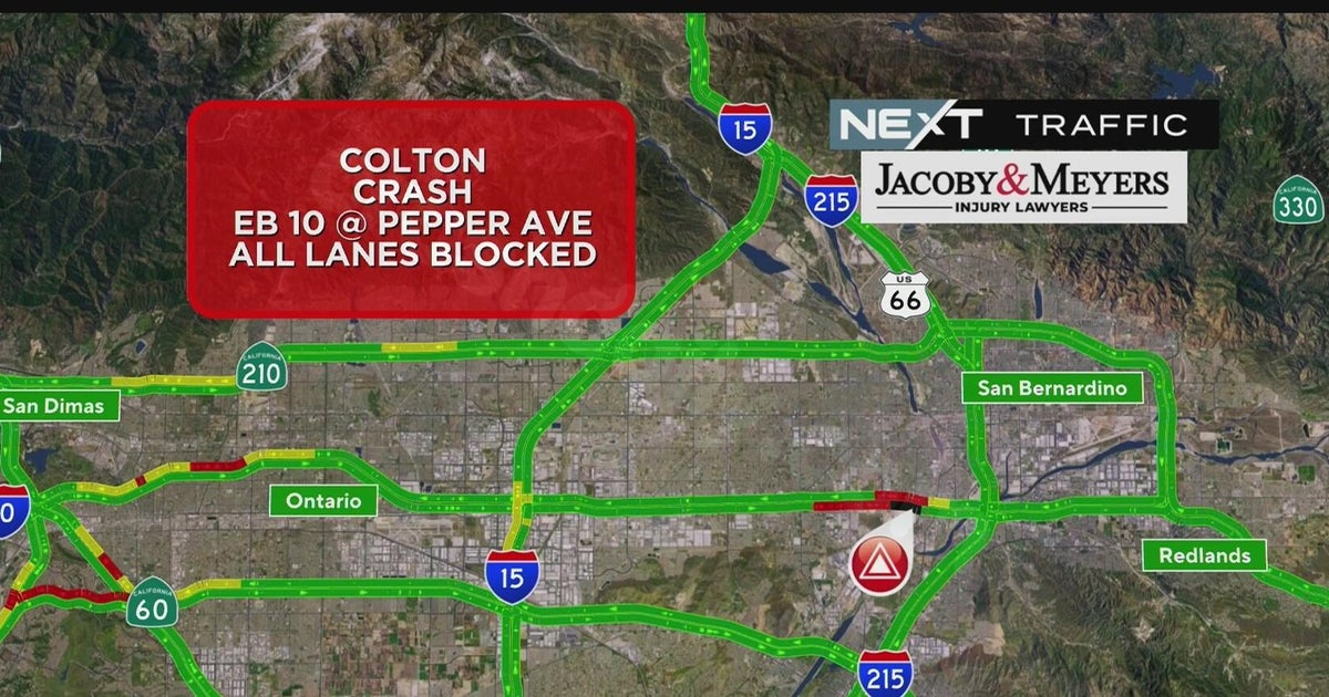 Closure of eastbound 10 Freeway in Colton due to pedestrian accident