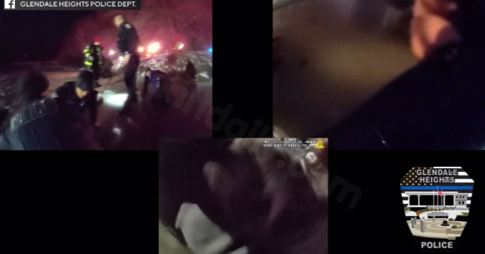 Body cam captures heroic rescue following car plunging into Glendale Heights pond.