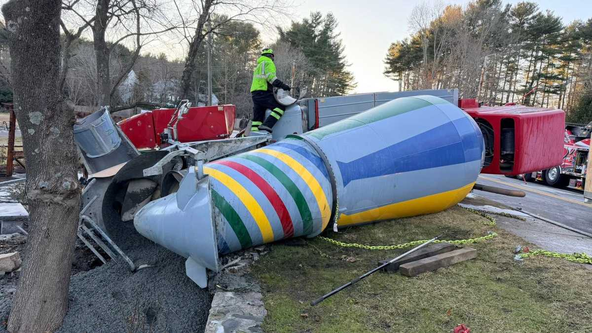 One person injured in Massachusetts after cement truck accident requires lengthy cleanup.